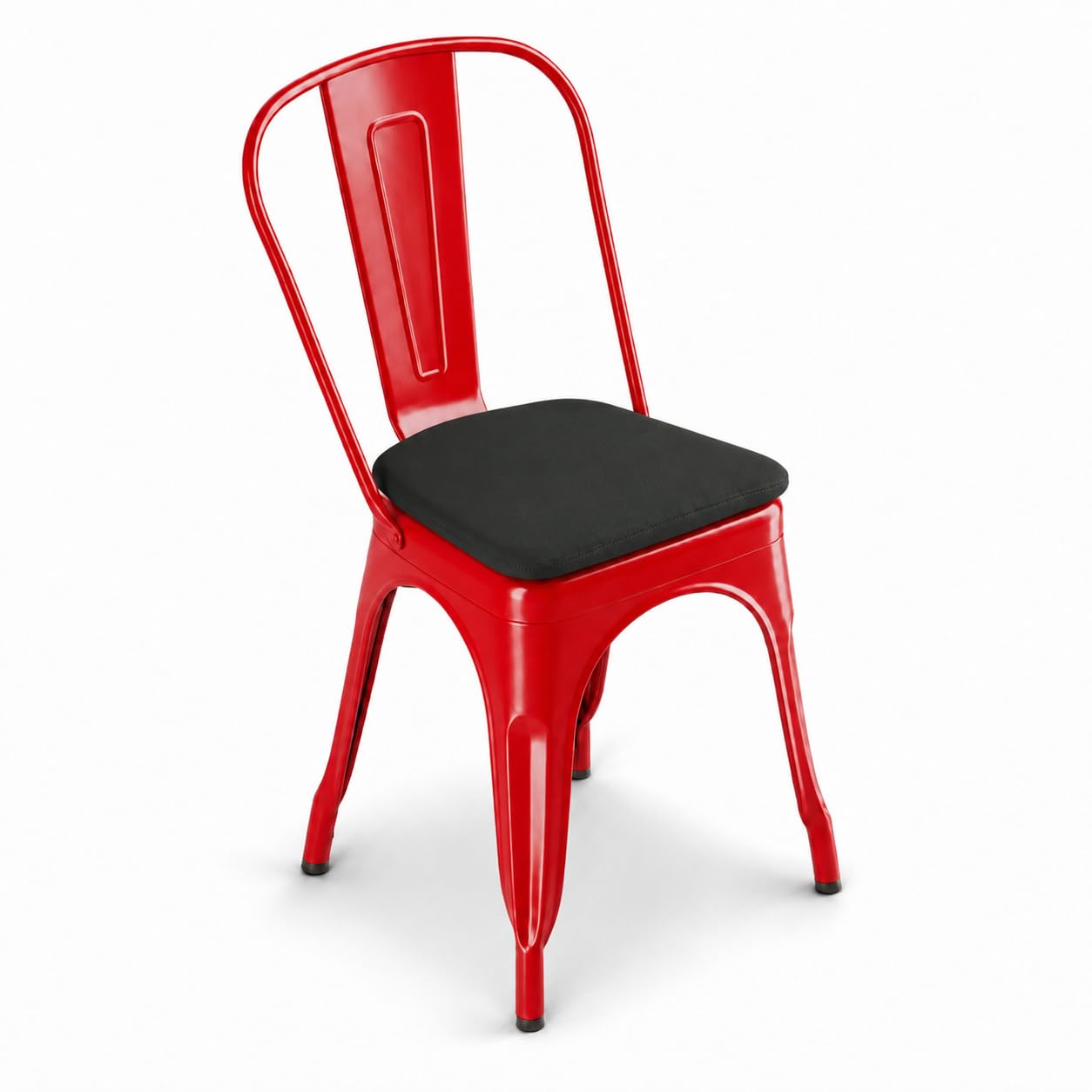 Glownary Alloy Ruby Red Outdoor Cafe Chair with Black Magnetic Cushion, Metal Frame, 33.5 Inch Height, 400 lb Capacity, Stackable Design