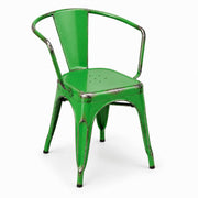Glownary Distressed Jade Green Metal Arm Chair, 17.5x17x28.5 Inches, Stackable Indoor Outdoor Seating, 400 lb Capacity, Modern Coastal Style