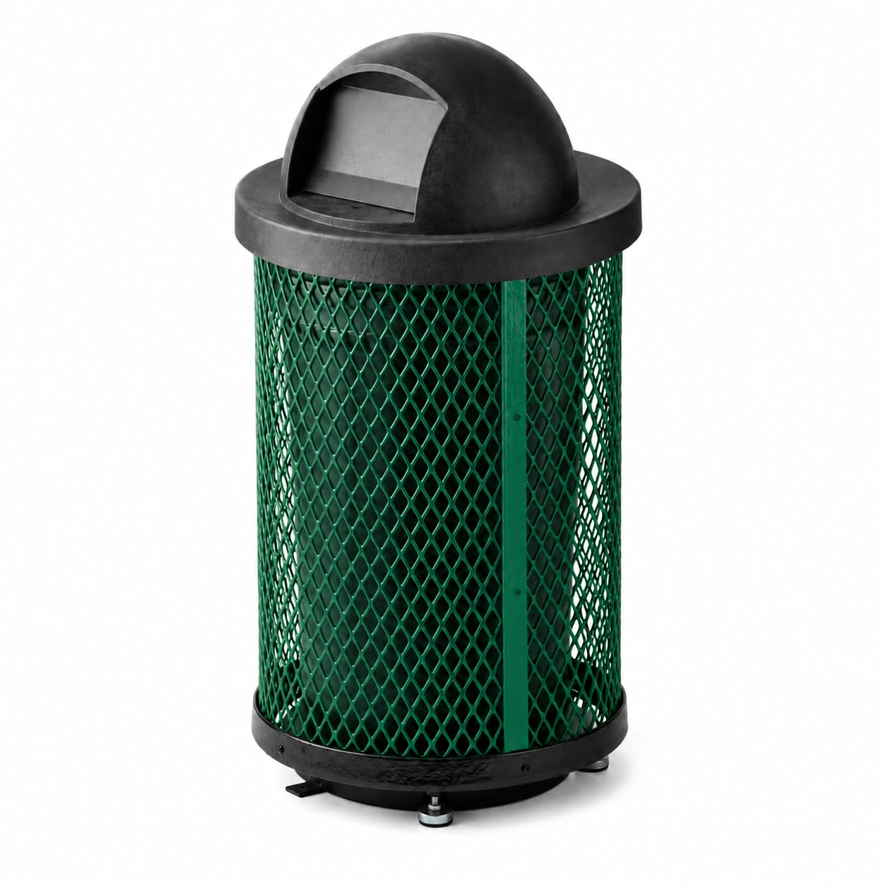 Glownary 36 Gallon Round Outdoor Trash Can, Green Expanded Steel with Dome Lid, Heavy-Duty, 24.6x46.7 Inches