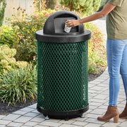 Glownary 36 Gallon Round Outdoor Trash Can, Green Expanded Steel with Dome Lid, Heavy-Duty, 24.6x46.7 Inches view 2