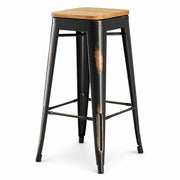 Glownary Alloy Distressed Copper Indoor Barstool, 30.75 Inch Height, Metal Frame with Natural Wood Seat, Stackable, 400 lb Capacity, Industrial Modern Style