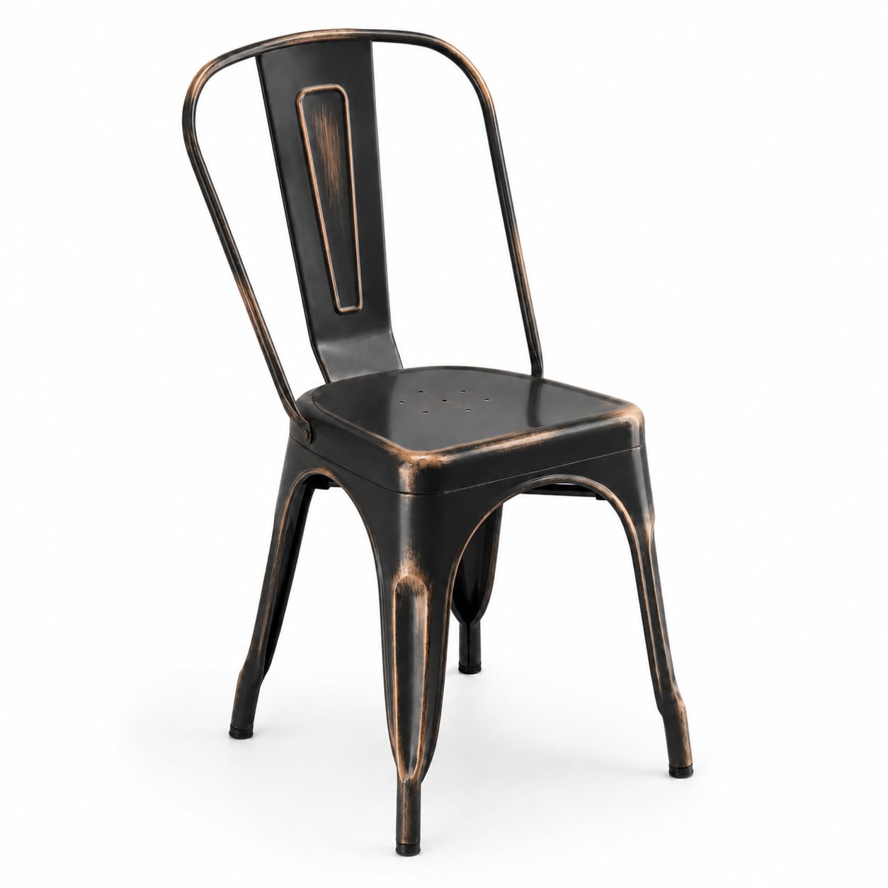 Glownary Alloy Distressed Copper Outdoor Cafe Chair, Steel Metal Construction, 17.5x17.5x33.1 Inches, Stackable, Industrial Modern Style, 400 lb Capacity, Indoor/Outdoor Use