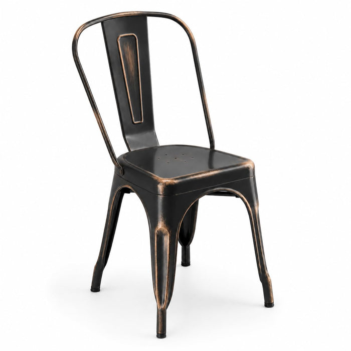Glownary Alloy Distressed Copper Outdoor Cafe Chair, Steel Metal Construction, 17.5x17.5x33.1 Inches, Stackable, Industrial Modern Style, 400 lb Capacity, Indoor/Outdoor Use