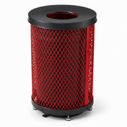 Glownary 36 Gallon Heavy-Duty Round Trash Can, Red Expanded Steel, Thermoplastic Coating, Flat Lid, Outdoor Use, 23.75 x 36.75 Inches