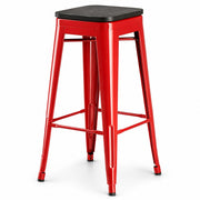 Glownary Alloy Ruby Red Indoor Backless Barstool with Black Wood Seat, 30.75 Inch Height, 400 lb Capacity, Stackable, Modern Design