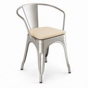 Glownary Silver Indoor Metal Arm Chair with Tan Magnetic Cushion, 28.5 Inch Height, 400 lb Capacity, Stackable Industrial Design, Clear Coat Finish