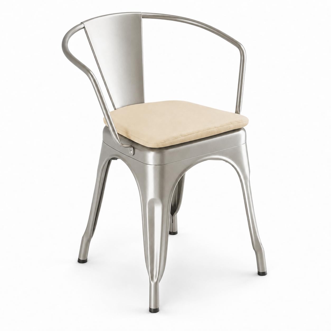 Glownary Silver Indoor Metal Arm Chair with Tan Magnetic Cushion, 28.5 Inch Height, 400 lb Capacity, Stackable Industrial Design, Clear Coat Finish