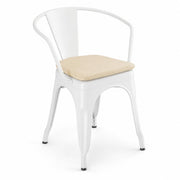 Glownary Alloy Pearl White Outdoor Arm Chair with Tan Magnetic Cushion, Steel Frame, 28.5 Inch Height, 400 lb Capacity, Stackable Design
