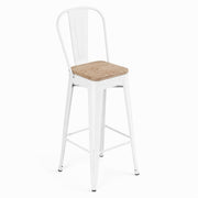 Glownary Pearl White Indoor Cafe Barstool, Steel Frame with Gray Wood Seat, 46.5-Inch Bar Height Chair, 400 lb Capacity, Modern Coastal Style