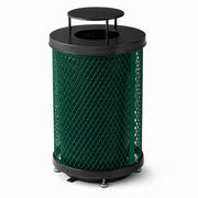 Glownary 36 Gallon Round Expanded Steel Outdoor Trash Can, Green with Rain Bonnet Lid, Heavy-Duty, 23.75 x 42.625 Inches