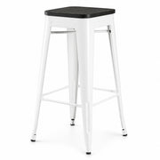 Glownary Pearl White Backless Barstool, Metal Frame with Black Wood Seat, 30.75 Inch Bar Height, 400 lb Capacity, Indoor Commercial Use, Stackable