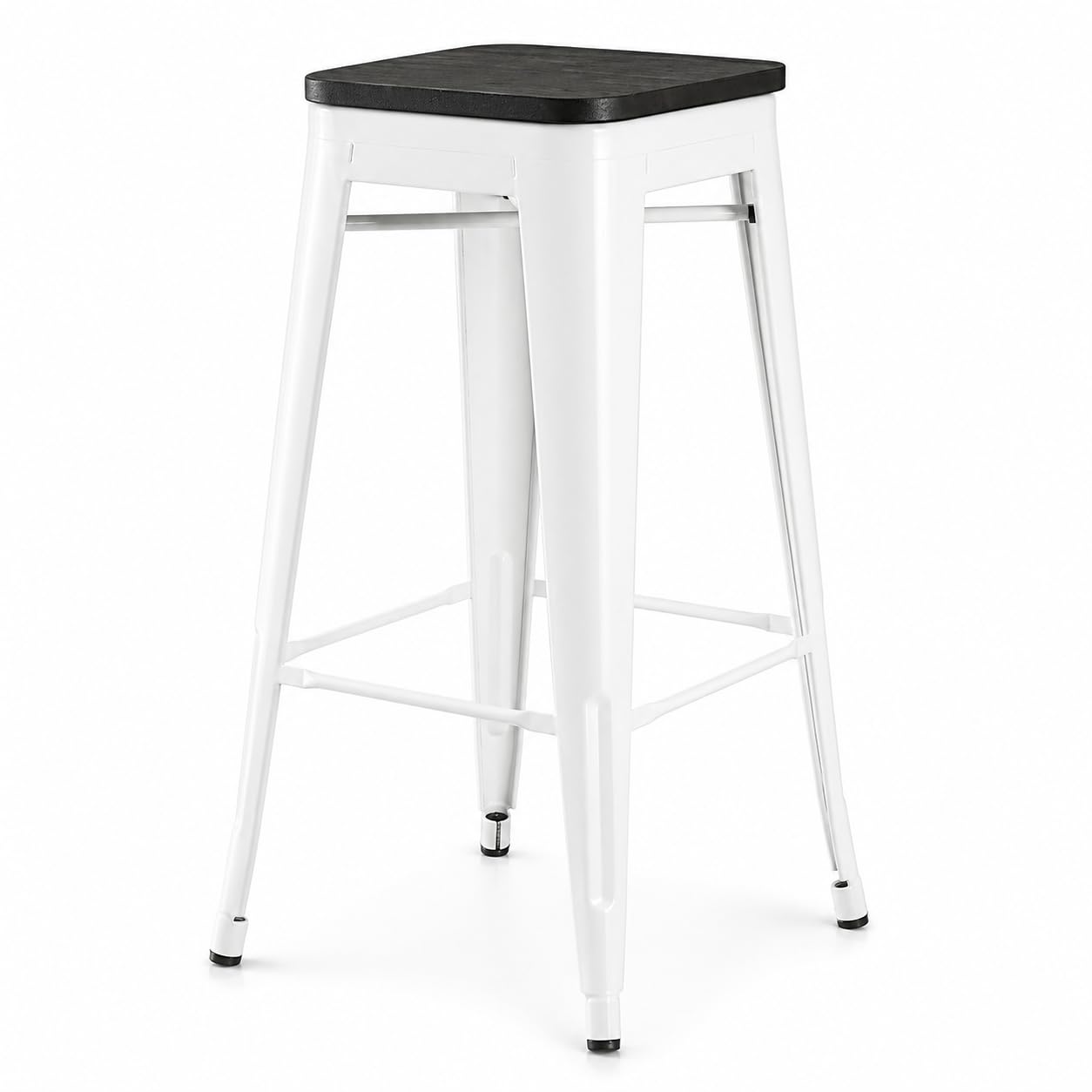 Glownary Pearl White Backless Barstool, Metal Frame with Black Wood Seat, 30.75 Inch Bar Height, 400 lb Capacity, Indoor Commercial Use, Stackable