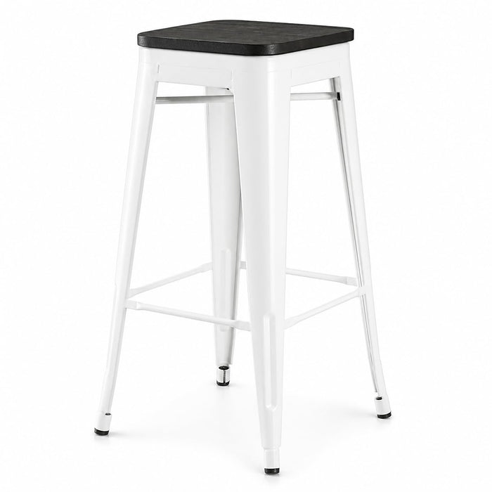 Glownary Pearl White Backless Barstool, Metal Frame with Black Wood Seat, 30.75 Inch Bar Height, 400 lb Capacity, Indoor Commercial Use, Stackable