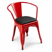 Glownary Alloy Ruby Red Indoor Arm Chair with Black Vinyl Cushion, Steel Frame, 28.5 Inch Height, 400 lb Capacity, Stackable, Modern Design