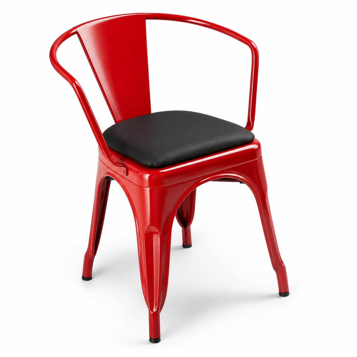 Glownary Alloy Ruby Red Indoor Arm Chair with Black Vinyl Cushion, Steel Frame, 28.5 Inch Height, 400 lb Capacity, Stackable, Modern Design