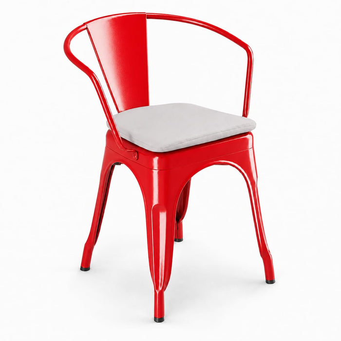 Glownary Alloy Ruby Red Metal Outdoor Arm Chair with Gray Magnetic Cushion, 28.5 Inch Height, 400 lb Capacity, Stackable Design