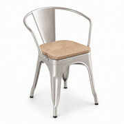Glownary Alloy Silver Indoor Arm Chair with Gray Wood Seat, Stackable Metal Frame, 28.5 Inch Height, 400 lb Capacity, Industrial Modern Design