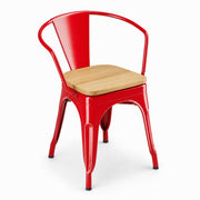 Glownary Alloy Ruby Red Indoor Arm Chair, Metal Frame with Natural Wood Seat, 400 lb Capacity, Stackable, Modern Design, 28.5 Inch Height