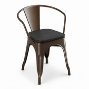 Glownary Copper Metal Arm Chair with Black Wood Seat, Industrial Modern Style, 28.5 Inch Height, 400 lb Capacity, Stackable Indoor Dining Chair with Cross Bracing