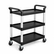 Black Plastic Utility Cart with 3 Shelves, 42 x 20 x 38 Inches, 450 lb Capacity, Swivel Casters, for Restaurant Bussing