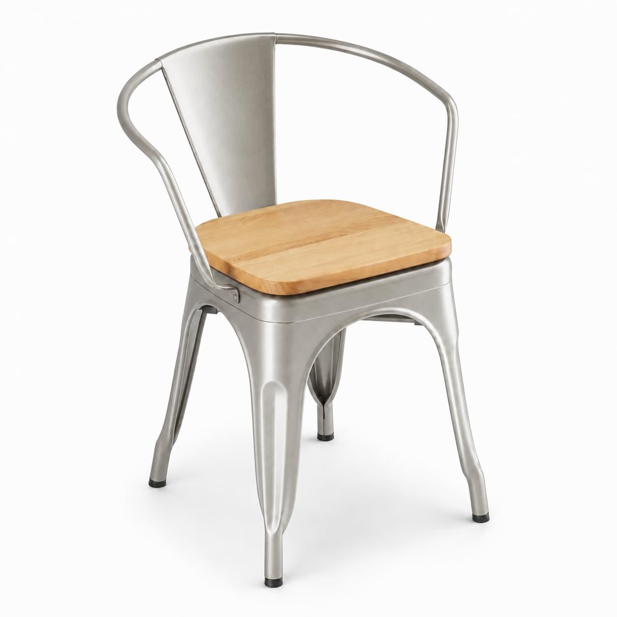 Glownary Indoor Arm Chair, Silver Alloy Frame with Natural Wood Seat, Stackable, 400 lb Capacity, Industrial Modern Design, 17.5x17x28.5 Inches
