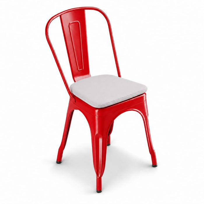 Glownary Alloy Ruby Red Outdoor Cafe Chair with Gray Magnetic Cushion, Steel Frame, 33.5 Inch Height, 400 lb Capacity, Stackable, Indoor/Outdoor Use