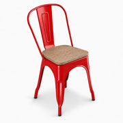 Glownary Alloy Ruby Red Indoor Cafe Chair with Gray Wood Seat, Metal Frame, 400 lb Capacity, Stackable, Modern Style