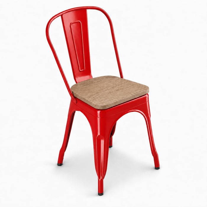 Glownary Alloy Ruby Red Indoor Cafe Chair with Gray Wood Seat, Metal Frame, 400 lb Capacity, Stackable, Modern Style