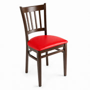 Glownary Spartan Metal Slat Back Chair, Dark Walnut Finish, Red Vinyl Padded Seat, 500 lb Capacity, 34.5-Inch Height, Indoor Commercial Use, Fully Assembled