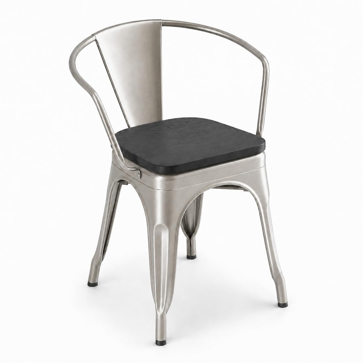 Glownary Alloy Silver Indoor Arm Chair with Black Wood Seat, 28.5 Inch Height, 400 lb Capacity, Stackable Modern Industrial Design