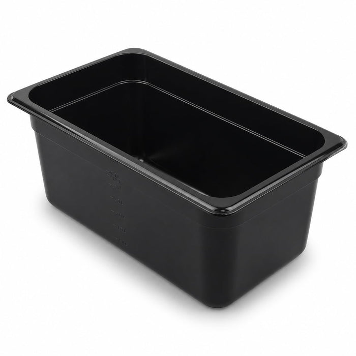 Glownary 1/3 Size Black Polycarbonate Food Pan, 6 Inch Deep, NSF Listed, Stackable, Dishwasher Safe, for Commercial Kitchen, 12.75x7x6 Inches, Rectangle Shape