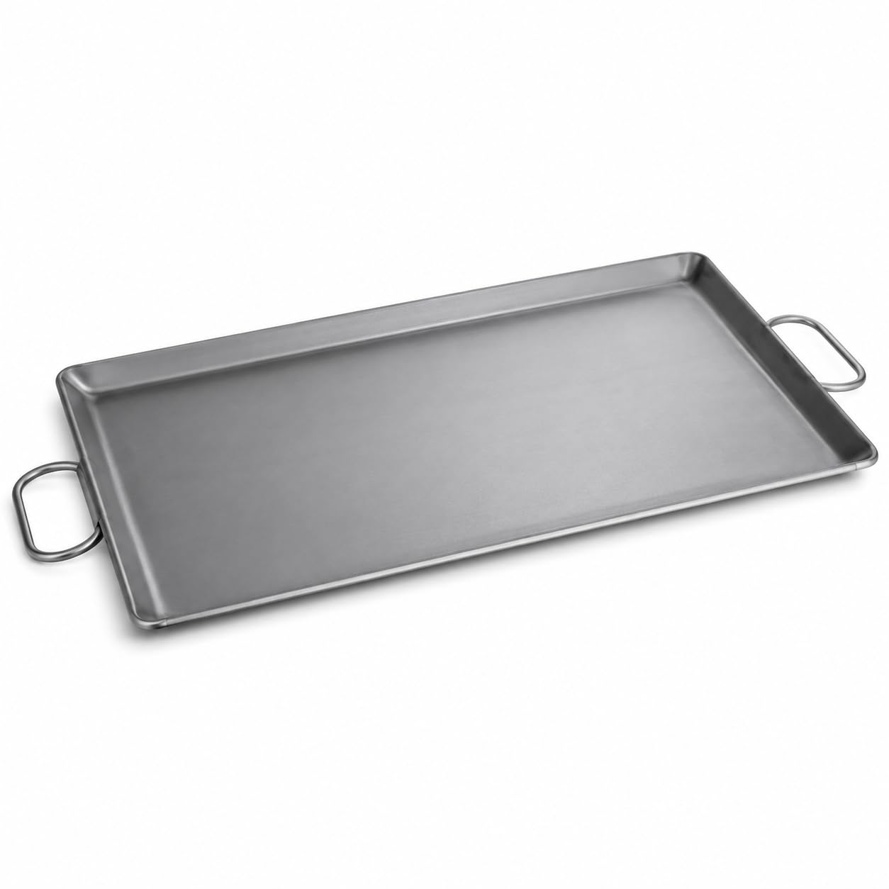 14 x 23 Inch Portable Steel Griddle, Silver, Fold-Down Handles, Dishwasher Safe, Induction Ready, Rectangle, Heavy Duty 7 Gauge, Made in USA
