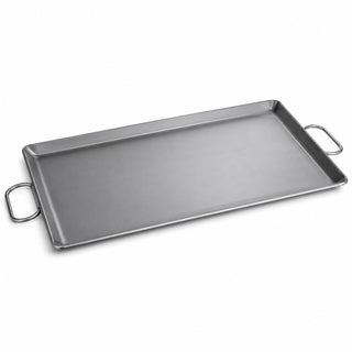 14 x 23 Inch Portable Steel Griddle, Silver, Fold-Down Handles, Dishwasher Safe, Induction Ready, Rectangle, Heavy Duty 7 Gauge, Made in USA