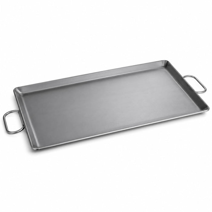 14 x 23 Inch Portable Steel Griddle, Silver, Fold-Down Handles, Dishwasher Safe, Induction Ready, Rectangle, Heavy Duty 7 Gauge, Made in USA
