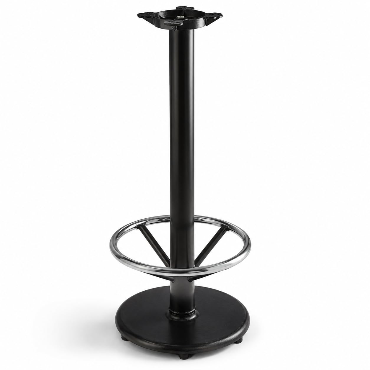 Glownary 17-Inch Bar Height Table Base, Cast Iron with Chrome Footrest, Black Powder Coated Steel, Self-Leveling Feet, Indoor Use