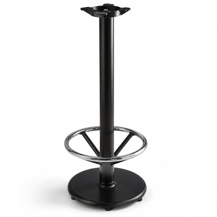 Glownary 17-Inch Bar Height Table Base, Cast Iron with Chrome Footrest, Black Powder Coated Steel, Self-Leveling Feet, Indoor Use