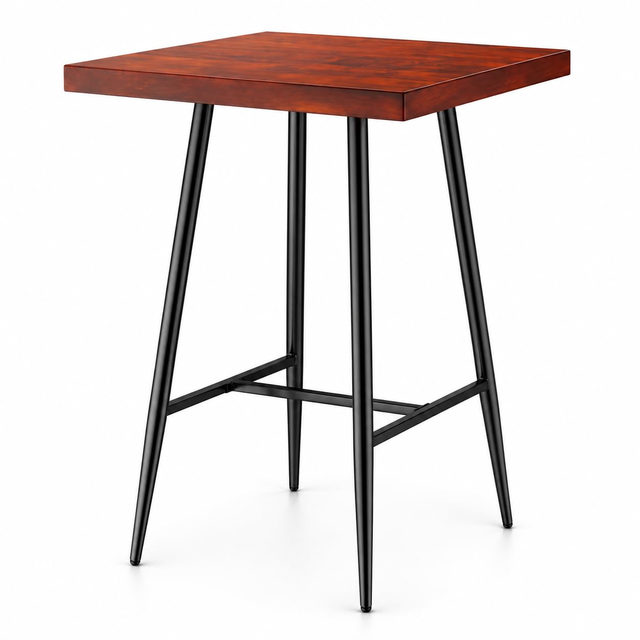 Glownary Mid-Century Square Bar Height Table, 30 x 30 Inch Butcher Block Top, Mahogany Finish, Steel Base, Indoor Commercial Use
