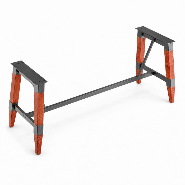 Glownary Industrial Trestle Table Base, Rustic Mahogany Finish, Steel and Wood Construction, 78 x 25.3 x 28 Inches, 400 lb Capacity, for 30 x 96 Table Tops