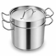 SS1 Series 8 Qt Stainless Steel Double Boiler Set with Aluminum-Clad Bottom, 3-Piece, NSF Listed, Dishwasher Safe, 7.5 Inch Height, Round Shape, Commercial Grade