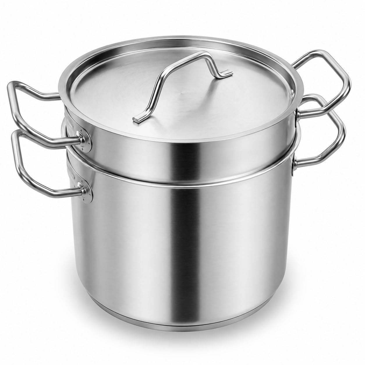 SS1 Series 8 Qt Stainless Steel Double Boiler Set with Aluminum-Clad Bottom, 3-Piece, NSF Listed, Dishwasher Safe, 7.5 Inch Height, Round Shape, Commercial Grade