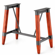 Glownary Industrial Rustic Bar Height Table Base, Mahogany Wood and Steel Trestle Design, 45.8x28.2x40.7 Inches, 300 lb Capacity, Brown with Adjustable Feet