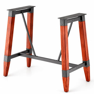 Glownary Industrial Rustic Bar Height Table Base, Mahogany Wood and Steel Trestle Design, 45.8x28.2x40.7 Inches, 300 lb Capacity, Brown with Adjustable Feet