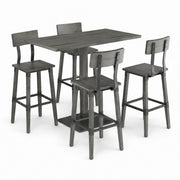 Glownary Industrial 5-Piece Bar Height Dining Set, 30" x 48" Slate Gray Live Edge Wood Table with 4 Bar Stools, Beechwood and Steel Construction