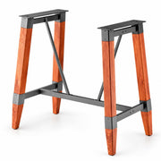 Glownary Industrial Rustic Bar Height Table Base, Mahogany Wood and Steel Trestle Design, 36.75 x 28.25 x 40.75 Inches, 300 lb Capacity, Brown