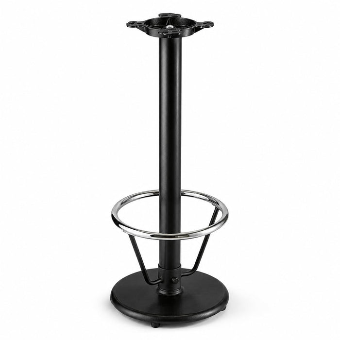 Glownary Cast Iron Bar Height Table Base, 17 Inch Round, Black Powder Coated Steel with Chrome Footrest, Self-Leveling Feet, Indoor Use
