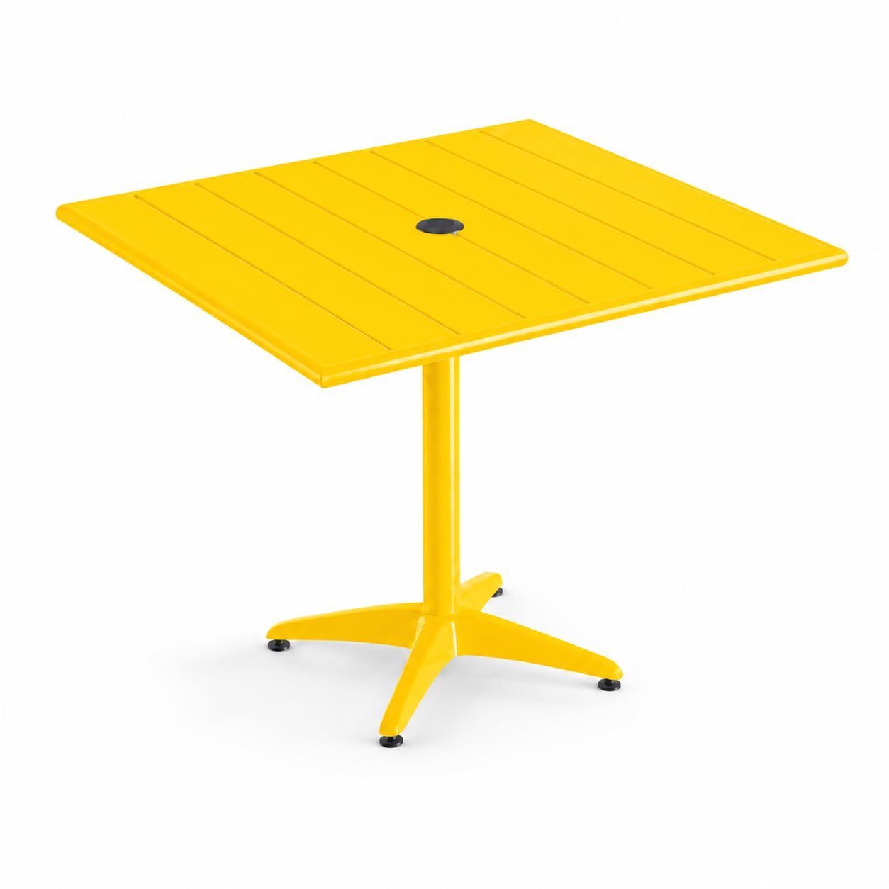 Glownary Square Outdoor Dining Table, 36 x 36 Inch, Yellow Powder-Coated Aluminum, with Umbrella Hole, Weather-Resistant, Standard Height