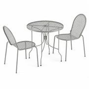 Glownary Harbor Gray Round Outdoor Dining Set with 30-Inch Mesh Table, 2 Stackable Steel Chairs, Powder-Coated Finish, Ornate Legs