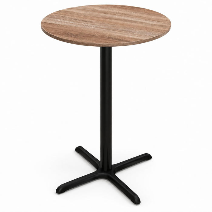 Glownary Excalibur 36-Inch Round Counter Height Table, Textured Yukon Oak Finish, Steel Cross Base, Indoor Outdoor Use, 3-4 Seating Capacity