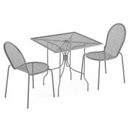Glownary Harbor Gray 30-Inch Square Outdoor Dining Set, Steel Mesh Table with 2 Stackable Side Chairs, Powder-Coated Finish, Standard Height, Umbrella Hole