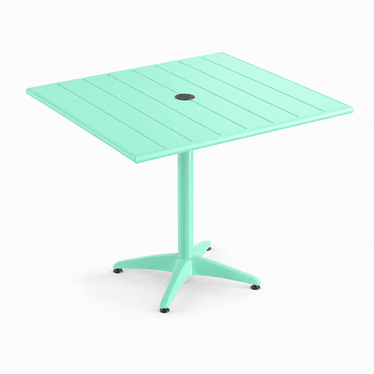 Glownary 36-Inch Square Outdoor Dining Table, Sea Foam Powder-Coated Aluminum, with Umbrella Hole, Standard Height for 2-4 Chairs